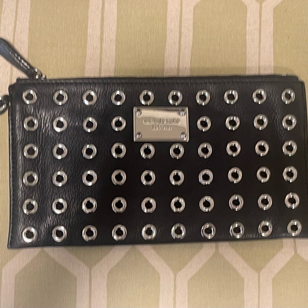 Michael Kors Leather Wristlet with grommet Silver Accents